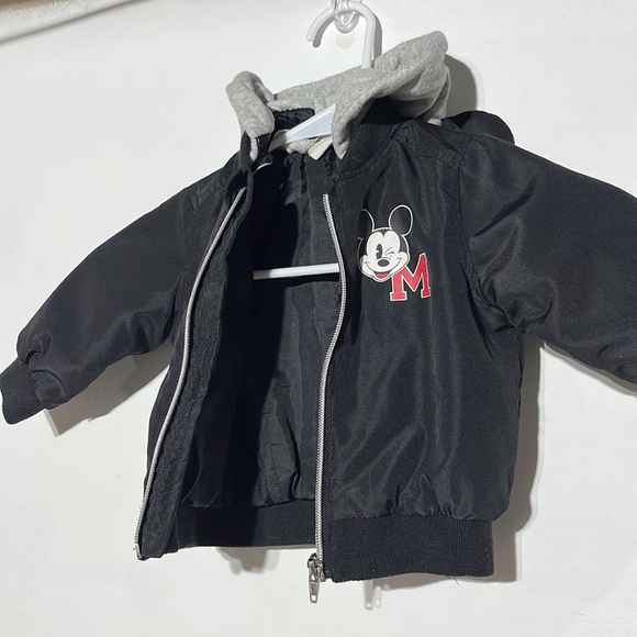 H&M Black Mickey Mouse Bomber Jacket With Jersey Hood Size 4-6 Months - Picture 4 of 7